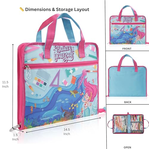 Image of Echo Boomers A4 Kids Drawing Bag | Art & Stationery Organizer with Zipper Pocket (Believe Your Self) Mermaid Print