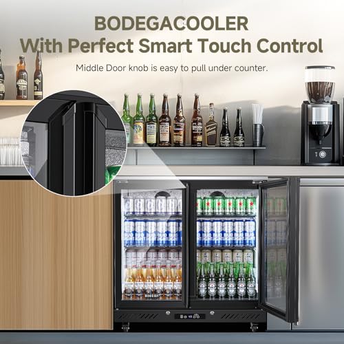 Image of BODEGACOOLER Back Bar Cooler with 2 Glass Doors,7.7 Cu.ft Commercial Bar Beverage Refrigerator Under Counter LED Lighting for Soda Drinks,Beer,Wine with Stainless Steel Top,DOE Approved,4 Casters