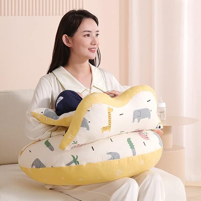 TEALP Nursing Pillow Breastfeeding Pillow with a Detachable Headrest Baby Head Support 100% Cotton Pillowcase Removable,Animal Print