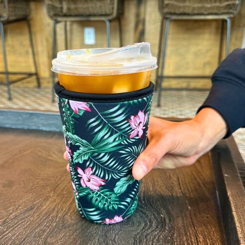 The Goatcoat Thermocooler - A Reusable Neoprene Insulator Sleeve For Iced Coffee Cups, Large Cold Beverages, And More (Dark Floral) #TOP3