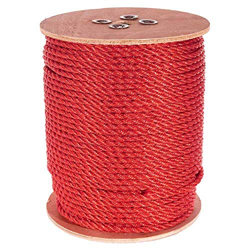 Twisted 3 Strand Polypropylene Rope (Red, 5/16 Inch, 25 Feet) - Waterproof and Floats in Water