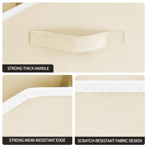 Image of Homsorout Storage Bins for Shelves - Small Trapezoid Closet Shelf Organizer, Fabric Organization Bins with Handles, Storage Baskets for Clothes, Towel, Purse, 4 Pack, Beige