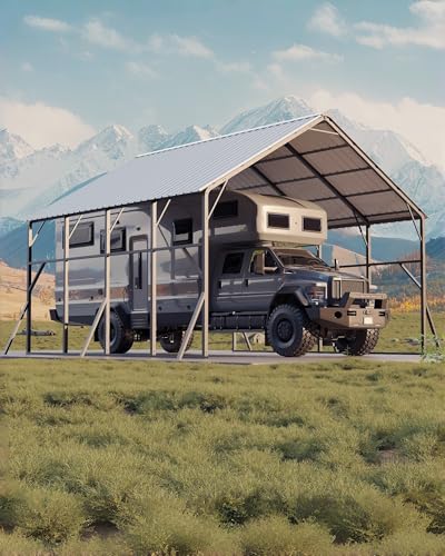 Image of Garvee 20x20 ft Metal Carport Kit, 120 Steep-Pitch Vertical Roof for Snow Shedding, 173 inch High-Clearance RV & Tractor Shelter, Heavy-Duty 2 Cars Car Port with Reinforced Frame