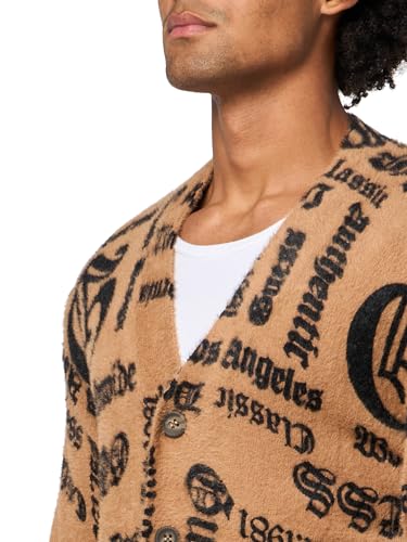 GUESS Men's Eby Gothic Jacquard Cardigan Sweater3