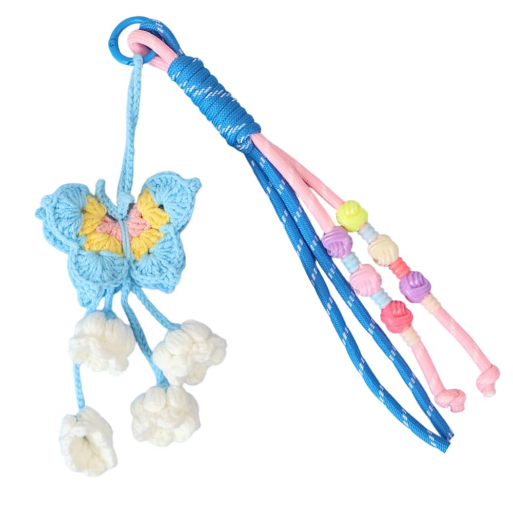 Knitted Car Mirror Decor, Butterfly & Lily of The Valley Crochet Hanging Ornament Car Rearview Mirror Decoration for Cars, Bags, Keychains Decor