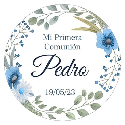 Pegatinas Personalizadas Comunion, Bautizos, Bodas en Vinilo Redondas – Detalles para Invitados de Primera Comunion Niños y Niñas 16 Modelos (Modelo 11)