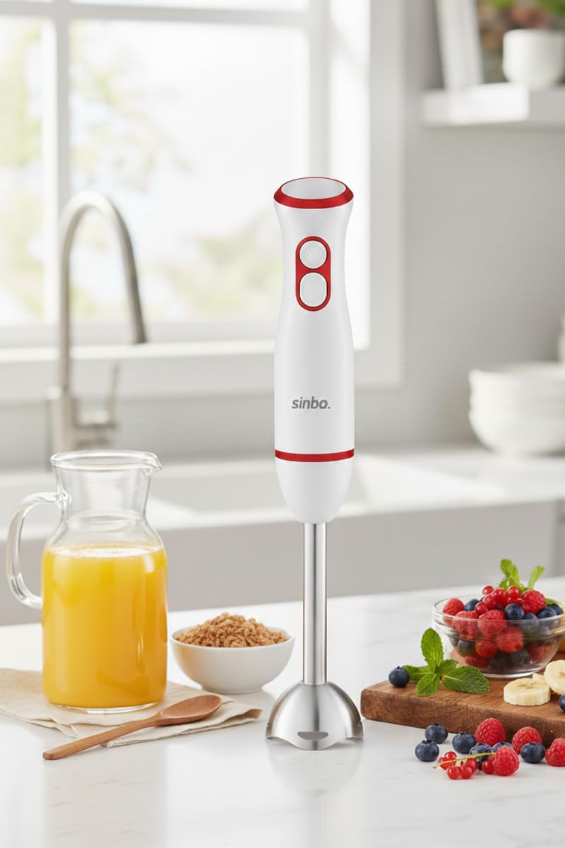 Sinbo 7514 El Blenderi Kırmızı – 2 Hız, Paslanmaz Çelik Aparat, Ergonomik ve Güçlü DC Motor