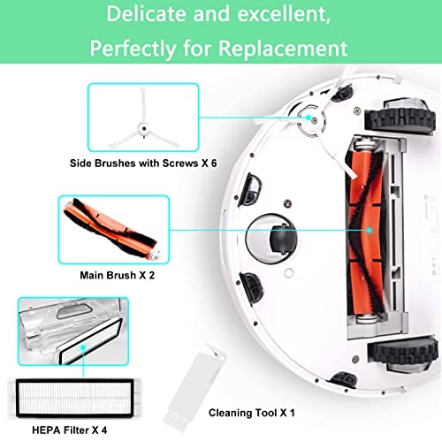 Ersatzteile für Xiaomi Roborock Mi Robot S5 Max S6 Max S6 Pure S6 MaxV S50 S51 S55 S60 S65 S5 S6, Staubsauger-Teile Zubehör kit 2 Zentralbürste&6 Seitenbürste&4 HEPA Filters&1 Reinigungshilfe – Bild 6