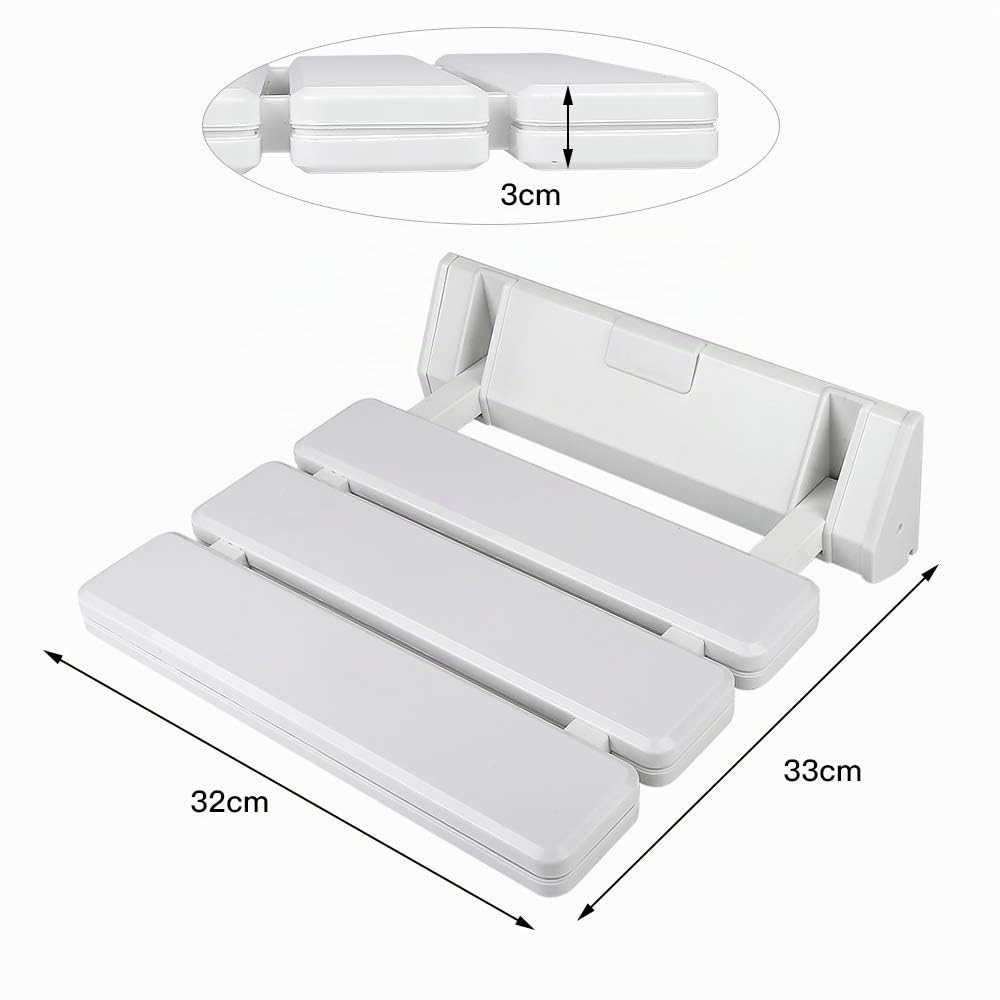 Sedia x doccia anziani - sedia doccia disabili - Sedile richiudibile - seggiolino per doccia pieghevole con montaggio a parete, max 100 kg，33 * 32 * 5 cm (bianco)