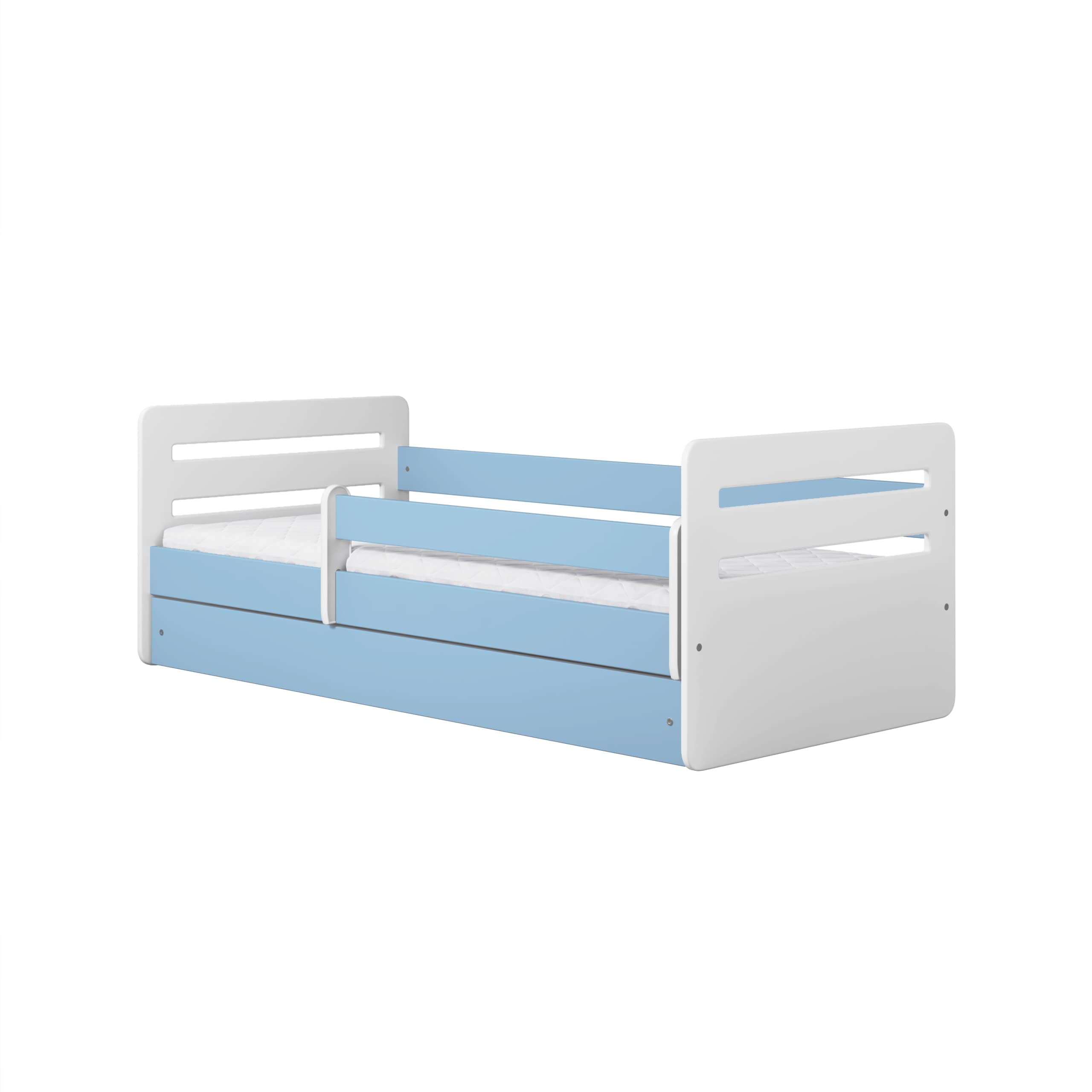 Letto per Bambini Singolo 140x80 160x80 180x80 con sponda anticaduta con barriera cassettone Estraibile e Telaio a doghe per Bambini e Bambine - Tomi - 80 x 160 cm Blu
