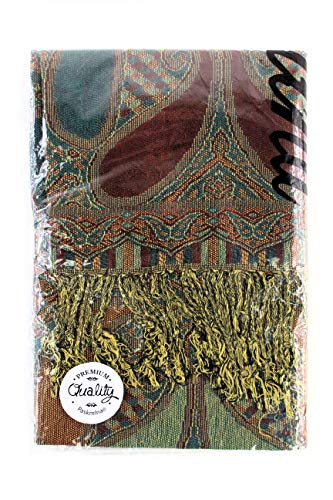 Paskmlna Paisley Pattern Tow Layered Woven Pashmina Shawl Scarf Wrap Stole, A18-03,Large - Thumbnail 6