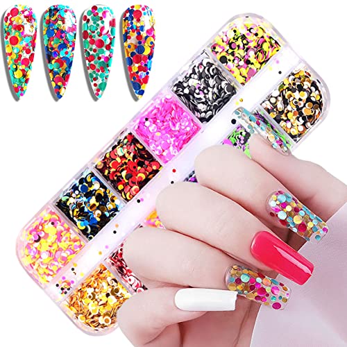 Round Glitter Nail Art Sequins, 3D Circle Shapes Glitter Flakes Designs, Holographic Laser Shiny Round Acrylic Nails Supplies For Women Girls Manicure Sparkly Decorations, Diy Glitter Nails Crafts #TOP7