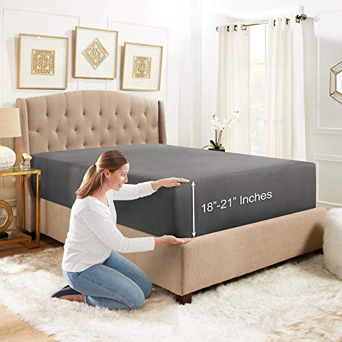 Empyrean Bedding Queen Fitted Sheet Only Deep Pocket - Queen Sheets Deep Pocket Fits 18-21 Inch Bed - Extra Deep Pocket Queen Fitted Sheet - Deep Pocket Fitted Sheet That Holds On Tight - Grey