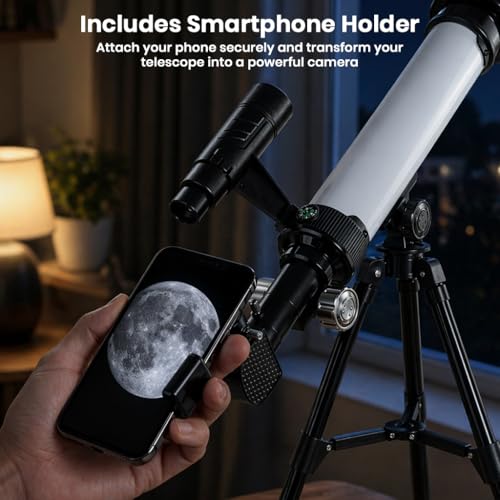 Image of 50mm Astronomical Telescope for Kids Adults, Beginners 30X 60X Magnification 500mm Focal Length Refractor Telescope with Tripod Phone Adapter Moon Viewing Stargazing Astronomy Gift