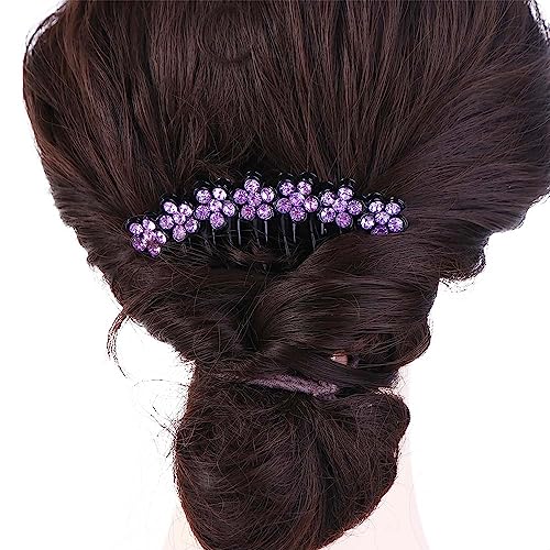 Leadigol 5PCS Crystal Flower Hair Comb,Rhinestone Black Plastic Hair Side Comb Flower Hair Comb Hair Clip for Women