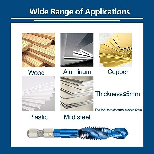 6pcs HSS Thread Tap Set M3 M4 M5 M6 M8 M10 - Precision Screw Machine Taps with Center Punch, Durable Nanos Blue Coated Tap Drill Bits for Metal & Wood, Ideal for DIY & Professionals