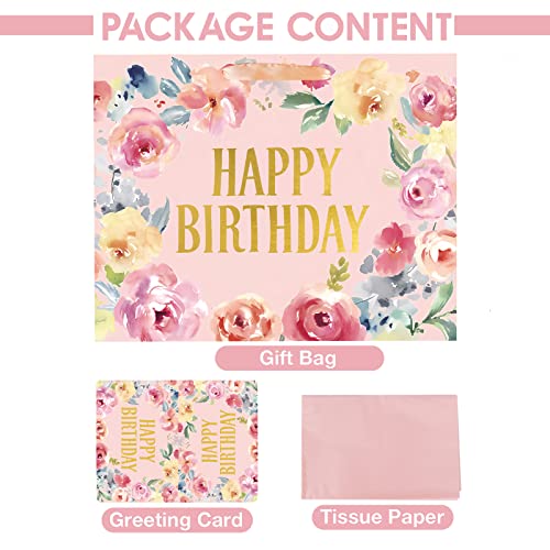13-Large-Happy-Birthday-Gift-Bag-with-Card-and-Tissue-Papers-for-Women-Girls-Floral-Design-with-Handles
