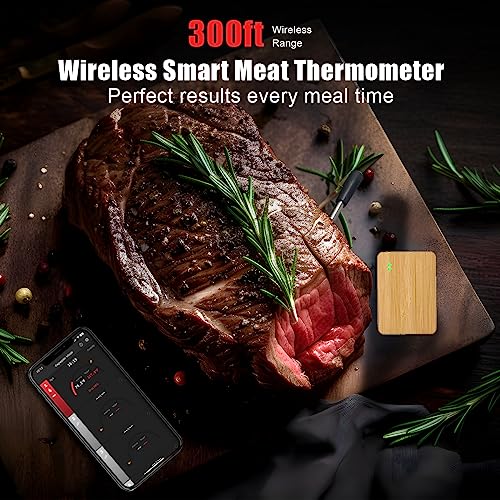 Wireless Meat Thermometer, Smart Bluetooth Meat Thermometer With 300Ft Wireless Range, Food Thermometer For Grill, Oven, Bbq, Kitchen, Smoker, Air Fryer, Rotisserie #TOP1