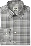 Ben Sherman Men's Slim Fit Check Line Spread Collar Dress Shirt, Brown/Silver Ombre, 16.5