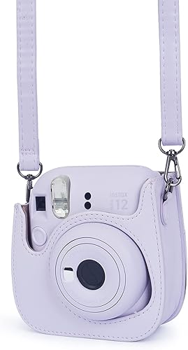 Miniatura 2 de Instant Mini 12 - Funda protectora para cámara Fujifilm Instax Mini 1211, piel sintética de alta calidad con bolsillo y correa extraíble y ajustable