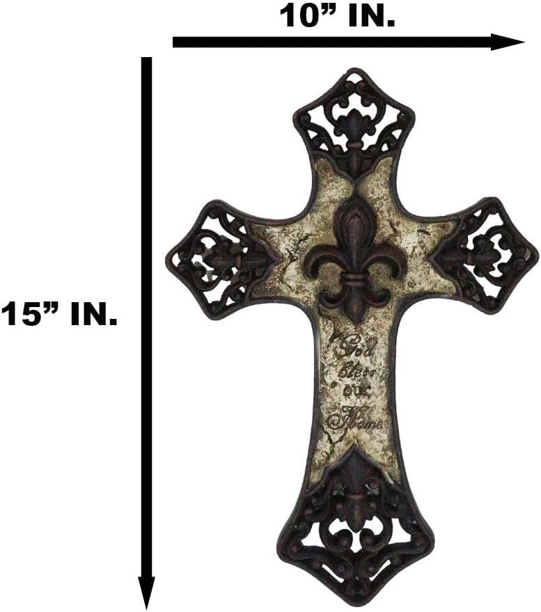 Miniatura 2 de Ebros Gift Rústica del suroeste de la Toscana cristiana inspiradora flor de lis lirio francés Dios bendiga nuestro hogar cruz placa decoración