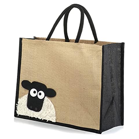 Large Jute Hessian Sheep Shopping Bag - Height 32cm Length 42cm Depth 18cm Cover