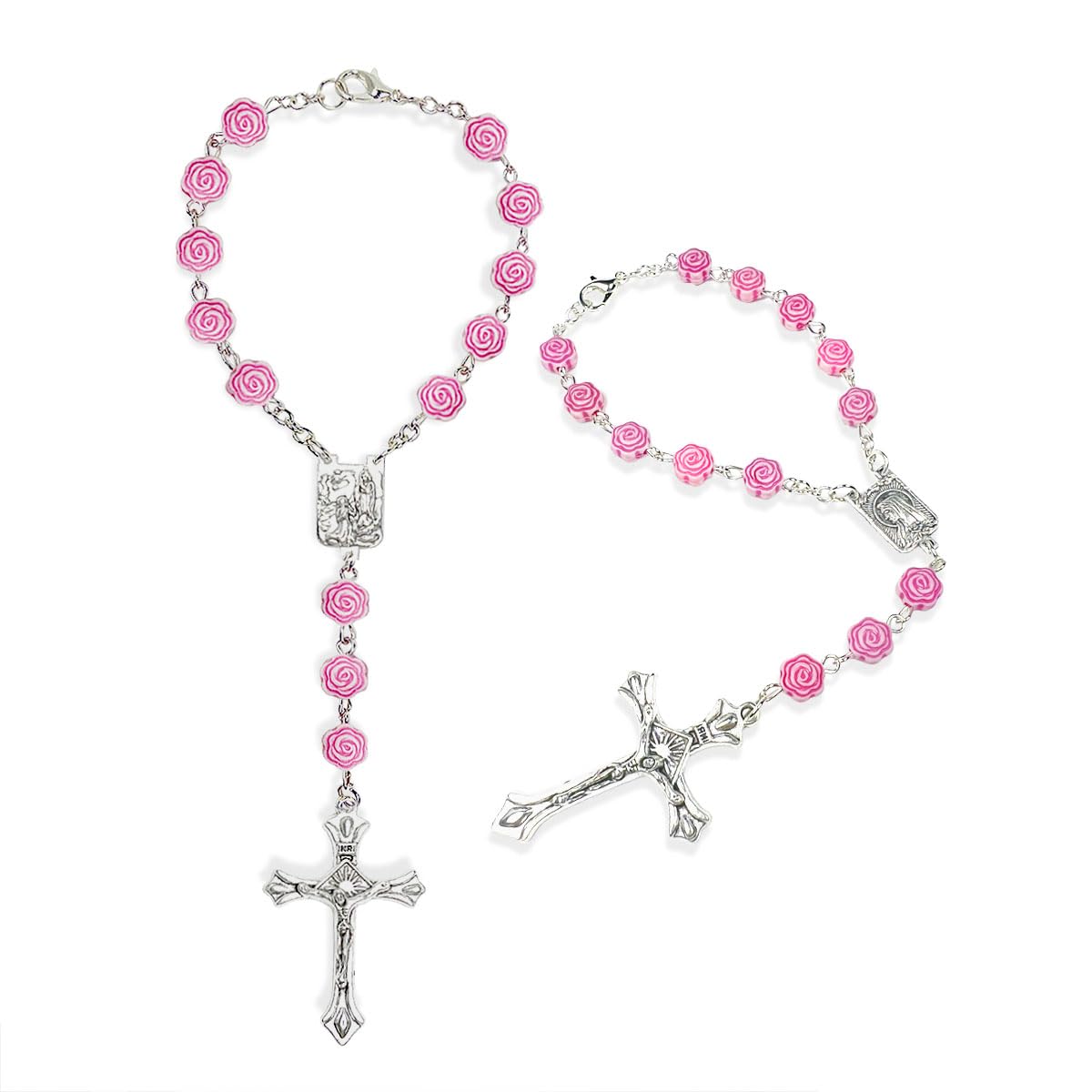 2 Pcs Car Rosary for Rearview Mirror, Auto Rosary Religious Car Mirror Hanging Accessories, Catholic Rearview Mirror Auto Rosary and Cross Hanging Accessories for Mirror Interior Decors for Women