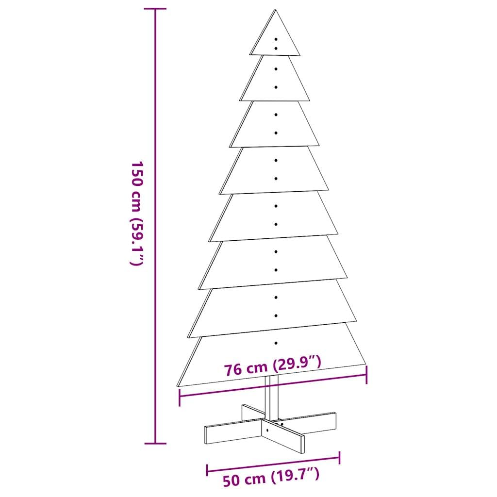 Árbol de Navidad de madera maciza de pino blanco, 150 cm, decoración navideña de madera para decorar con soporte estable, árbol de Navidad rústico de madera natural para un ambiente festivo en el