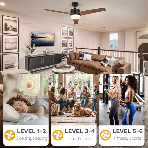 DWVO 52" Ceiling Fan with Lights and Remote, 3 Blade with Light Tri-Color Temperature, Modern Ceiling Fan with Reversible 6 Speed,Quiet DC Motor for Bedroom, Living Room