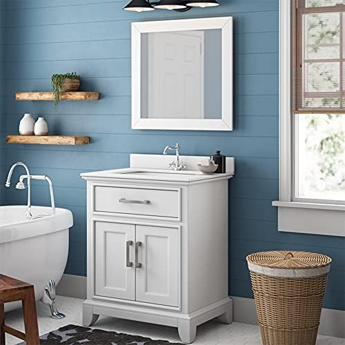 Vanity Art 30 Inches Single Sink Bathroom Vanity Set White Super Phoenix Stone Top 1 Dove-Tailed Drawer 1 Shelf Undermount Rectangle Sink Cabinet with Free Mirror VA1030-W