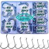 Circle Hooks Fishing Hooks 2X Strong 170PCS/Box|220PCS/Box Octopus Catfish Fish Bulk Fishing Hooks Set Saltwater Freshwater Gear Equipment#1 1/0 2/0 3/0 4/0 5/0 6/0 8/0(BLACK-220PCS)