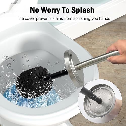 Image of Brushed Nickel Toilet Bowl Brush with Holder, Durable Bathroom Cleaning Tool, Modern Design for Easy Toilet Maintenance, Bathroom Cleaner Brush for Efficient Cleaning and Hygiene