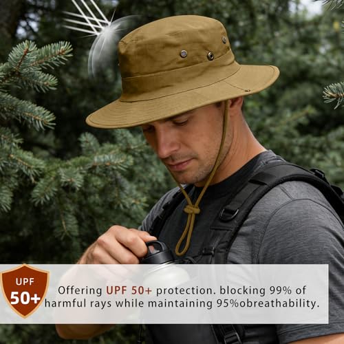 Image of Sun Hats for Men Women Boonie Hat Foldable Fishing Hat UPF 50+ Bucket Hat for Fishing Hiking Garden Safari Beach