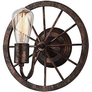 Muurkandelaar wandlamp armatuur wiel wandlamp, vintage ijzeren staaf wandlamp, edison gloeilamp, roest kleur, gang…