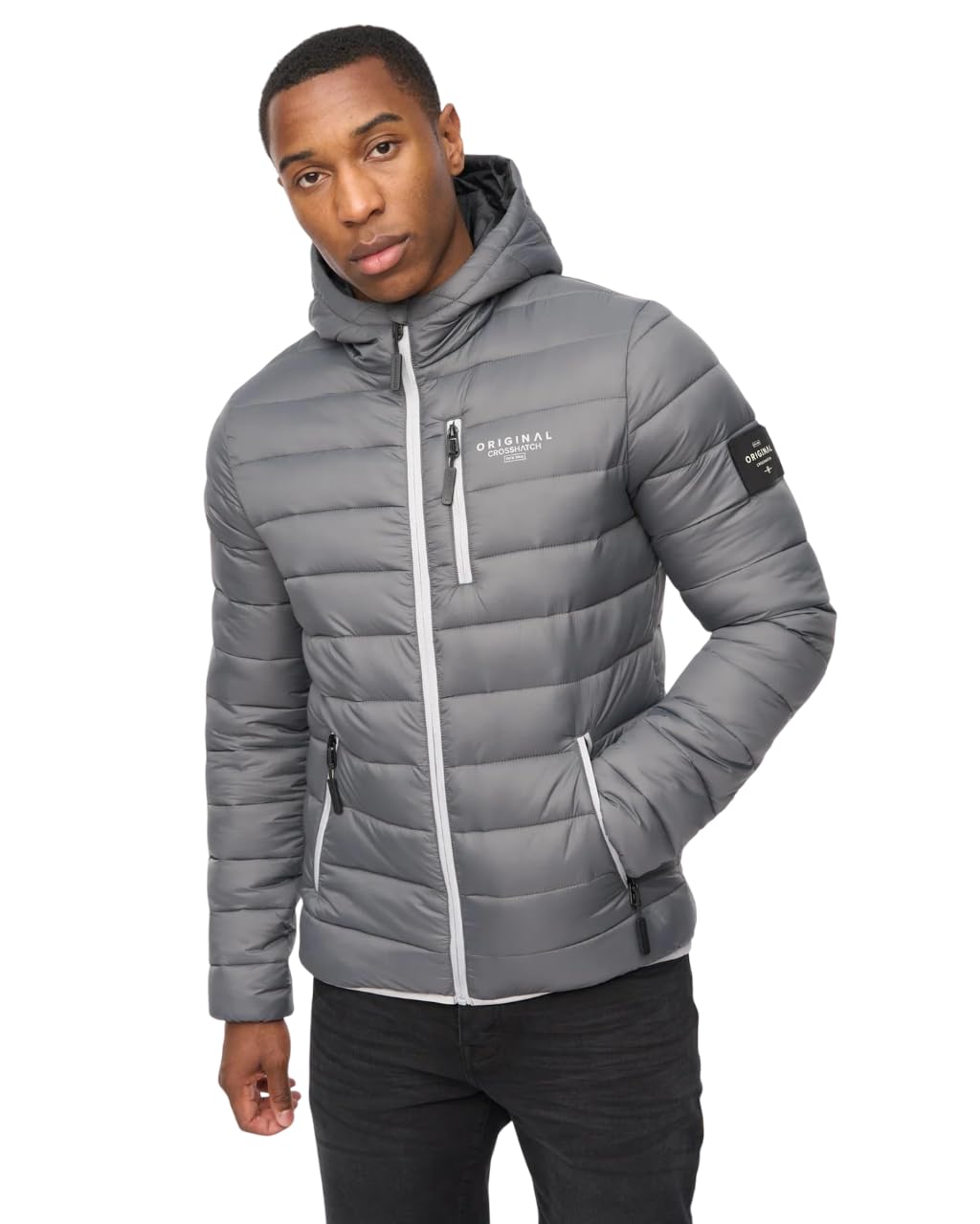 Crosshatch Men’s Puffer Jacket – Lightweight Quilted Winter Coat, Water-Resistant Hooded Bubble Jacket with Zip Pockets Charcoal XXL