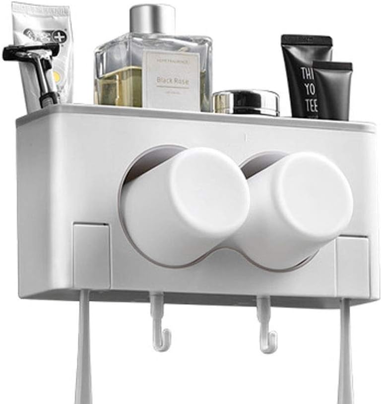 Wall Mounted Toothbrush Holder Toothpaste Dispenser Set with 2 Cups Toothbrush Toothpaste Holder Stand for Bathroom Storage Organizer (Color : C) (B)
