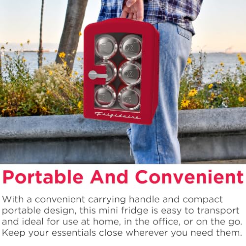 Frigidaire Red Mini Personal Fridge Cooler, Transparent Door, 1 Gal Capacity fits Six Cans, Includes Plugs for Home Outlet & DC Charger - 9.84" D x 7.09" W x 10.35" H - image 7