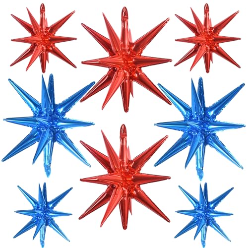 Image of TONIFUL 8 Pcs Star Balloons Blue Red Foil Explosion Balloon Party Decor | 2 Size Mylar Star Balloon for Hero Themed Kids Birthday Graduation Nautical Themed Baby Shower Patriotic Party Decorations