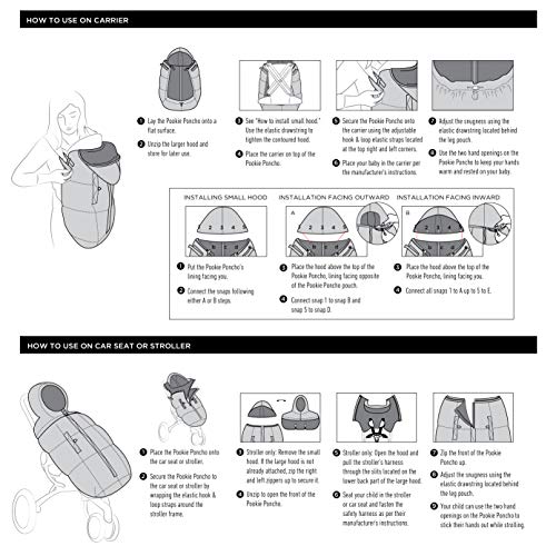 7AM Enfant Winter Baby Carrier Cover - Pookie Poncho 3 in 1 Universal fit for Ergobaby 360, Baby Bunting Bag Fits Over Car Seats and Strollers, Grows with Child, Black (0-3T) - Thumbnail 6