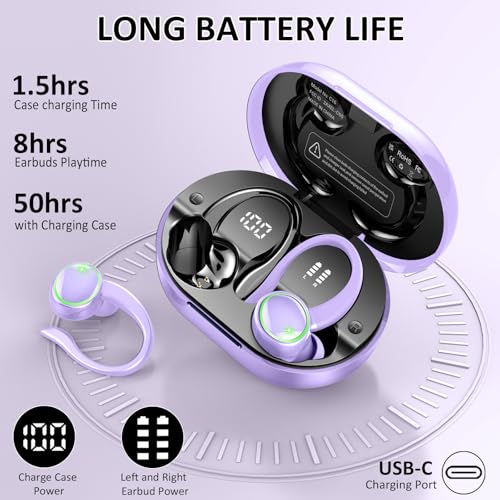 Image of Matast Wireless Earbuds, Bluetooth 5.4 Headphones Sports, 50H Playback Over-Ear Buds with ENC Noise Cancelling Mic, Deep Bass Fitness Earphones IP7 Gym Running Workout with Earhooks