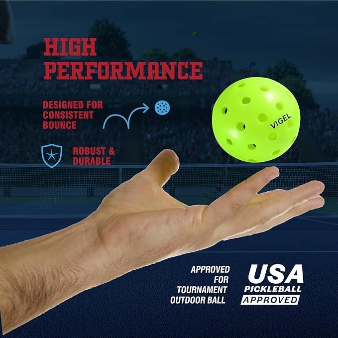 Miniatura 3 de Vigel Premium Outdoor Pickleball Balls Set of 4-12, USAPA Approved Tournament and Competition Play, Perfectly Balanced, High Bounce True Flight,
