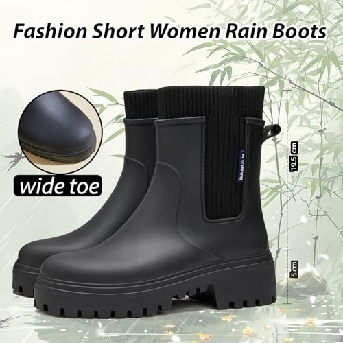 AONETIGER Gummistiefel Damen Regenschuhe Wasserdicht Halbhoch Segelstiefel rutschfest Regenstiefel Bequem Chelsea Boots Mode Gartenschuhe (926 Schwarz,40EU)