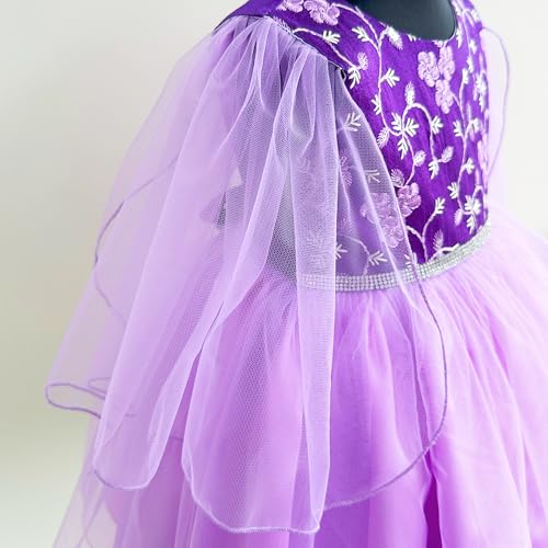 Image of Stanwells Kids Baby Girls Knee Length Birthday Frocks Net Flared Ruffle Pattern Puff Sleeves Western Frock Dress Embroidery Fancy Dress for Girls Birthday Gift for Daughter