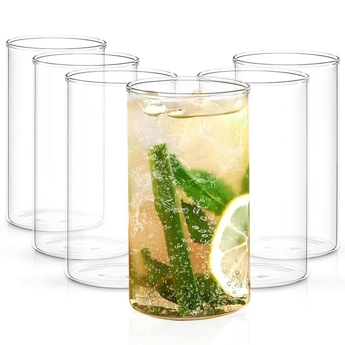 Image of Premium Juice Glasses 350 ML Drinking Glasses, Highball Lead-Free Glasses, Tumblers for Water, Juice, Beer, Cocktail and Mixed Drinks - 6 Pieces, Transparent (TR- 05, 6 Count)
