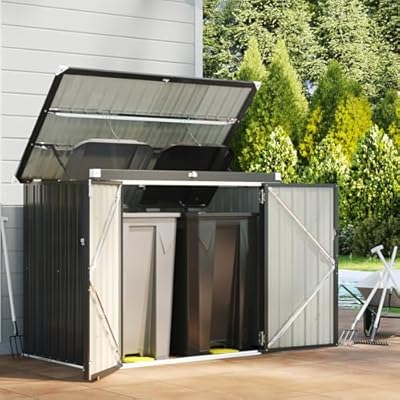 Outdoor Trash Can Storage Shed - Metal Waterproof Outdoor Garbage Can Organizer with Chain Lid, Ideal for Trash Bins, Toys, Garden Tools for Garden/Backyard/Patio