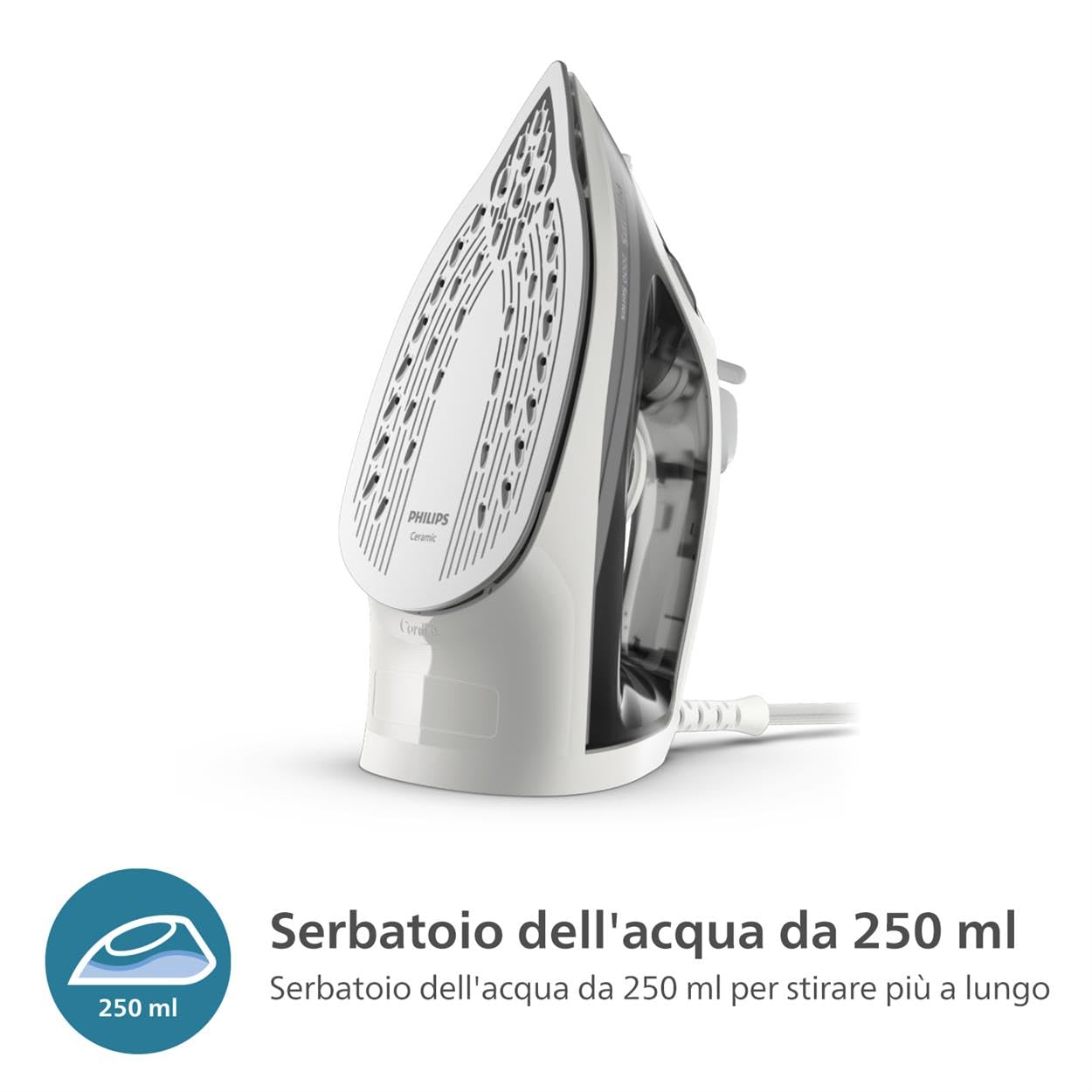 Philips Serie 2000 Ferro da stiro - Fino a 25g/min di vapore. 2000W. Serbatoio 250ml. 4 Impostazioni del vapore. Piastra in ceramica. Leggero per una stiratura rapida e facile. Grigio (DST2020/80)