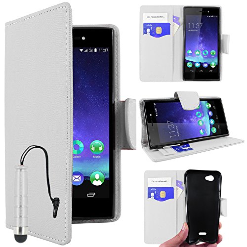 ebestStar - kompatibel mit Wiko Highway Star 4G Hülle Kunstleder Wallet Hülle Handyhülle [PU Leder], Kartenfächern, Standfunktion + Mini Stift, Weiss [Phone: 141 x 71.4 x 6.6mm, 5.0'']