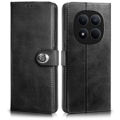 Image of WOW IMAGINE Shock Proof Flip Cover Back Case for Redmi Note 15 Pro 5G (Magnetic Button Flip Case | Wallet Pockets & Stand | Leather Finish | Haze Black)