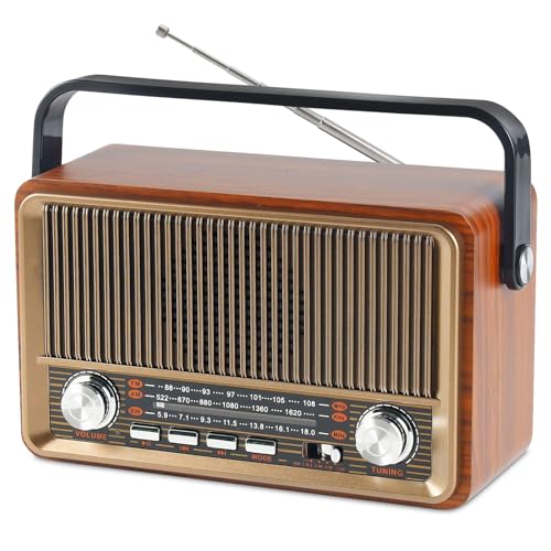 Retro Radio mit Bluetooth, Nostalgie Kofferradio Klein mit AM/FM/SW3, USB/TF/AUX, Wiederaufladbar, Küchenradio, Vintage Radio für Küche, Büro, Outdoor