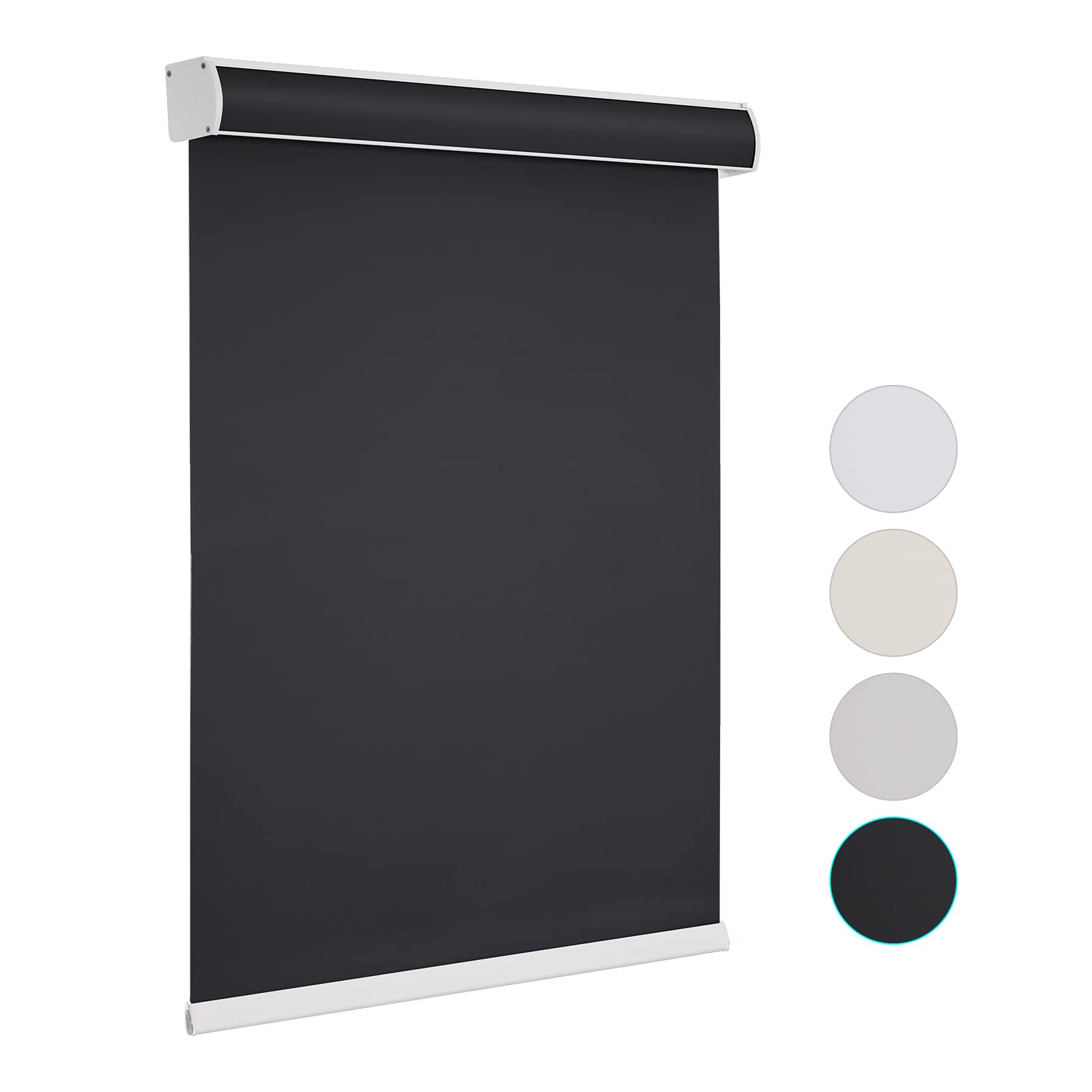 Changshade Blackout Roller Shades, Cordless Roller Window Blinds with Cassette Valance, Thermal Insulated for Bedroom,Office,Home,Living Room,Bedroom, Easy to Install,Black